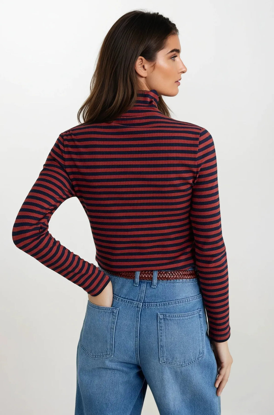 Striped Ribbed Roll Neck Top