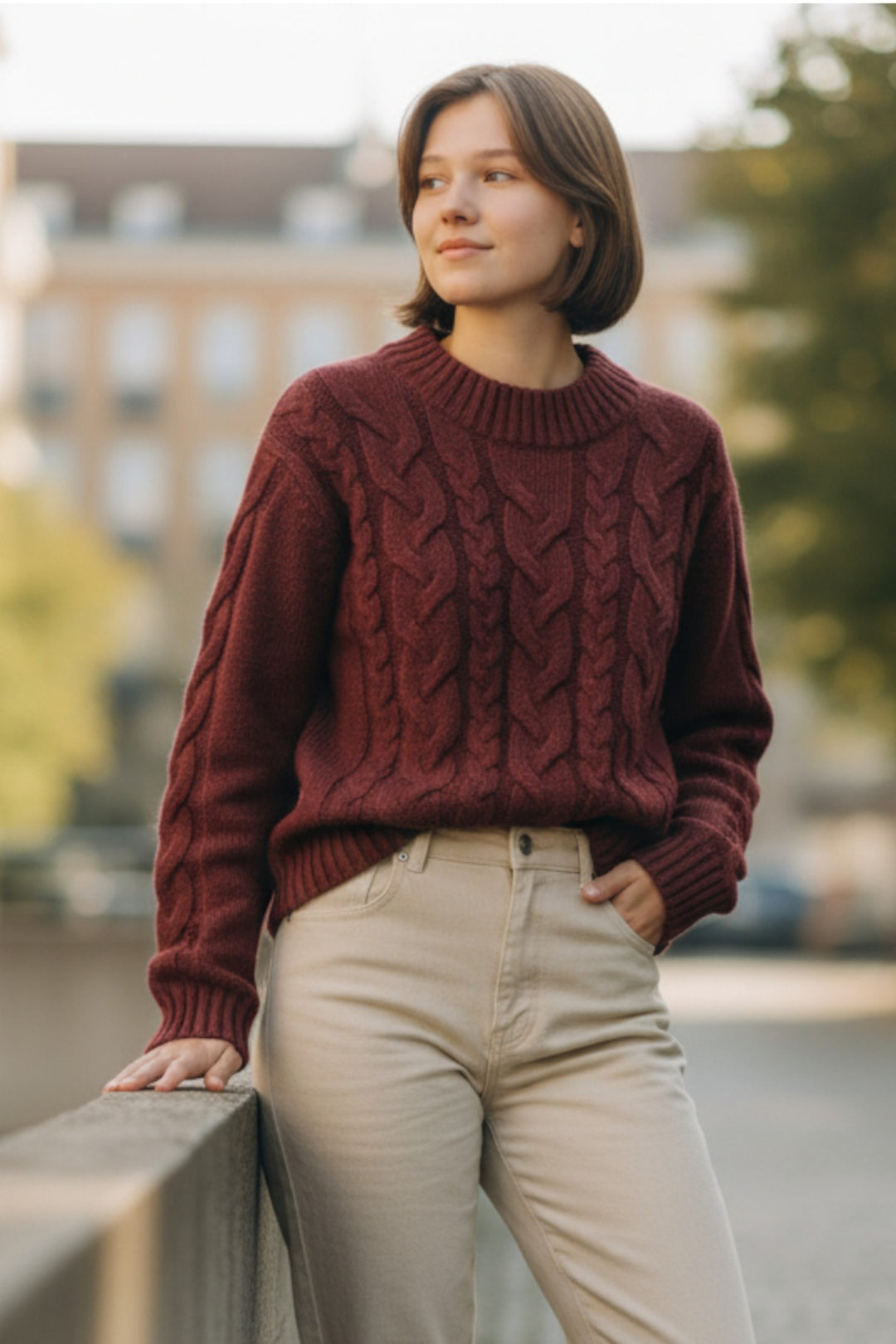 Crew neck chunky cable knit jumper