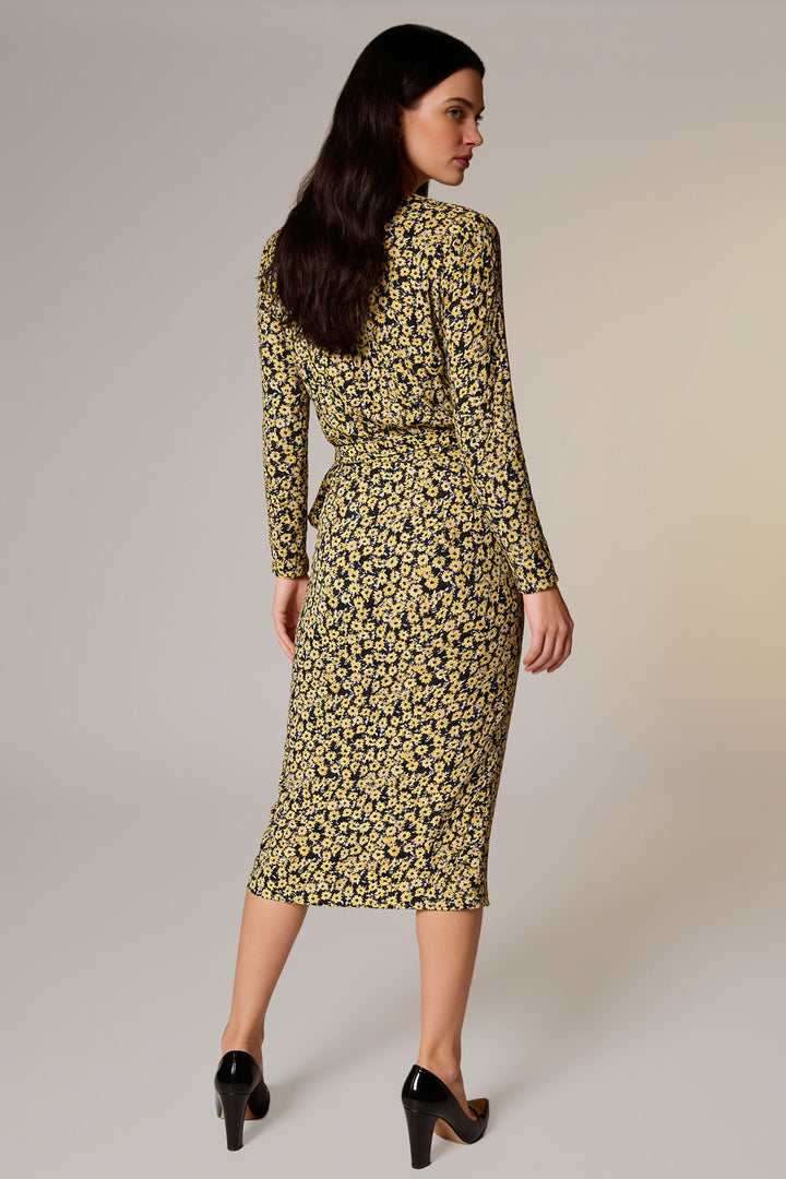 Yellow Daisy Print Wrap Midi Dress