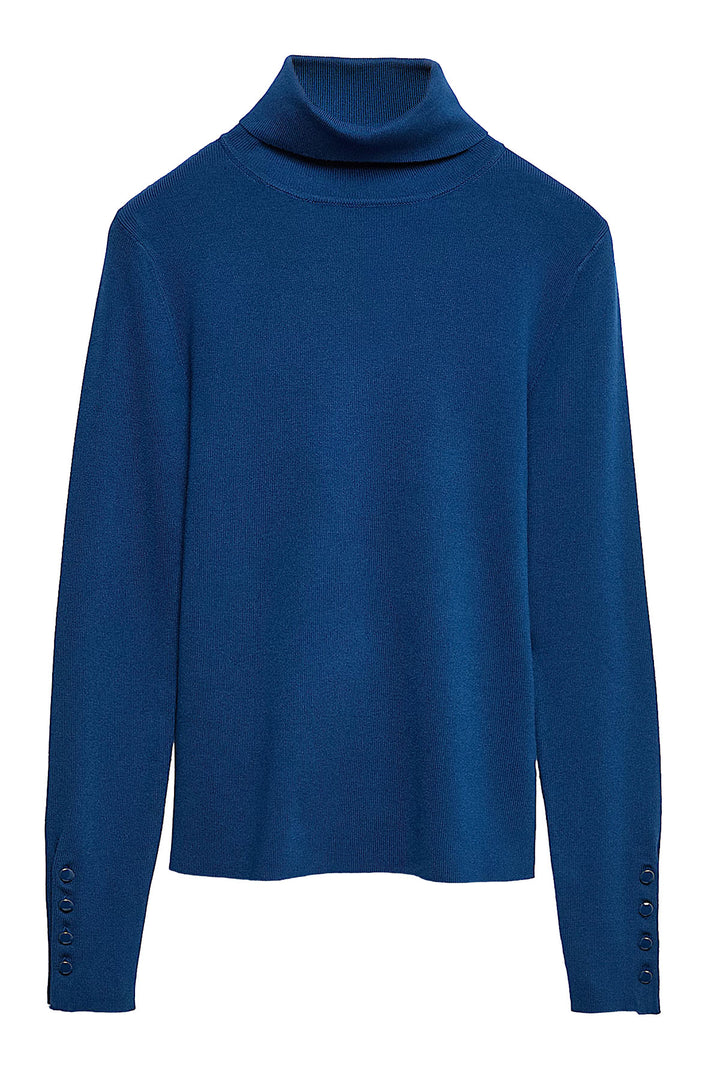 Fine Knit Roll Neck Button Cuff Jumper