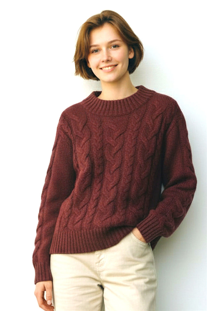 Crew neck chunky cable knit jumper