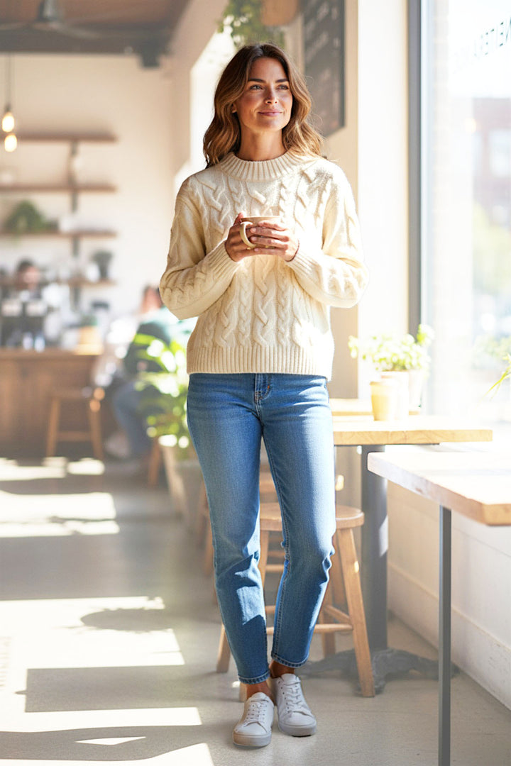 Crew neck chunky cable knit jumper