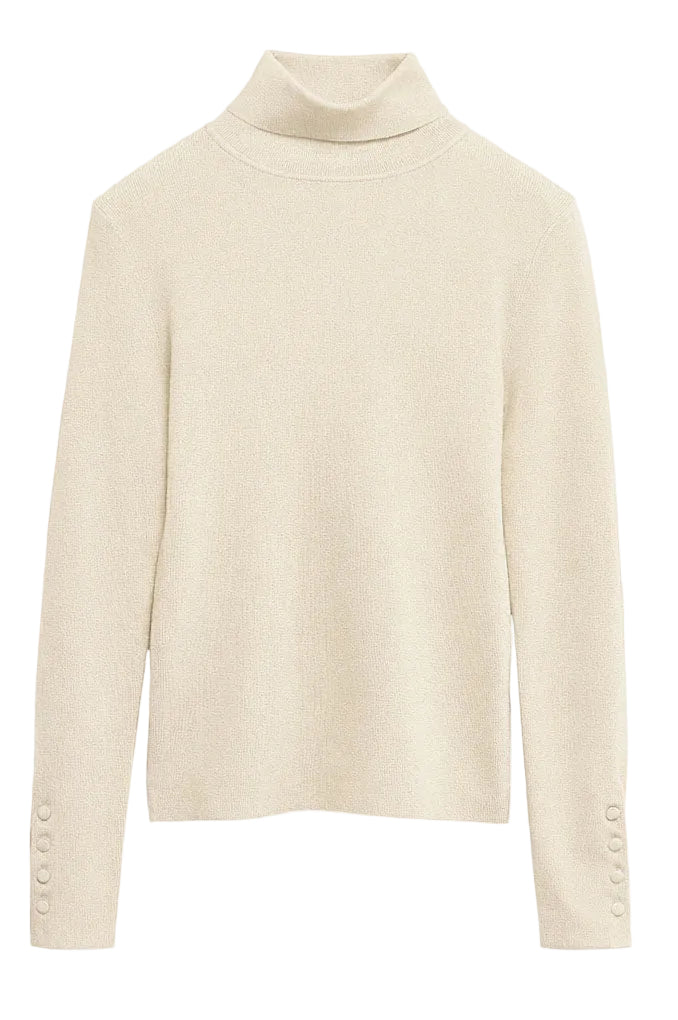 Fine Knit Roll Neck Button Cuff Jumper