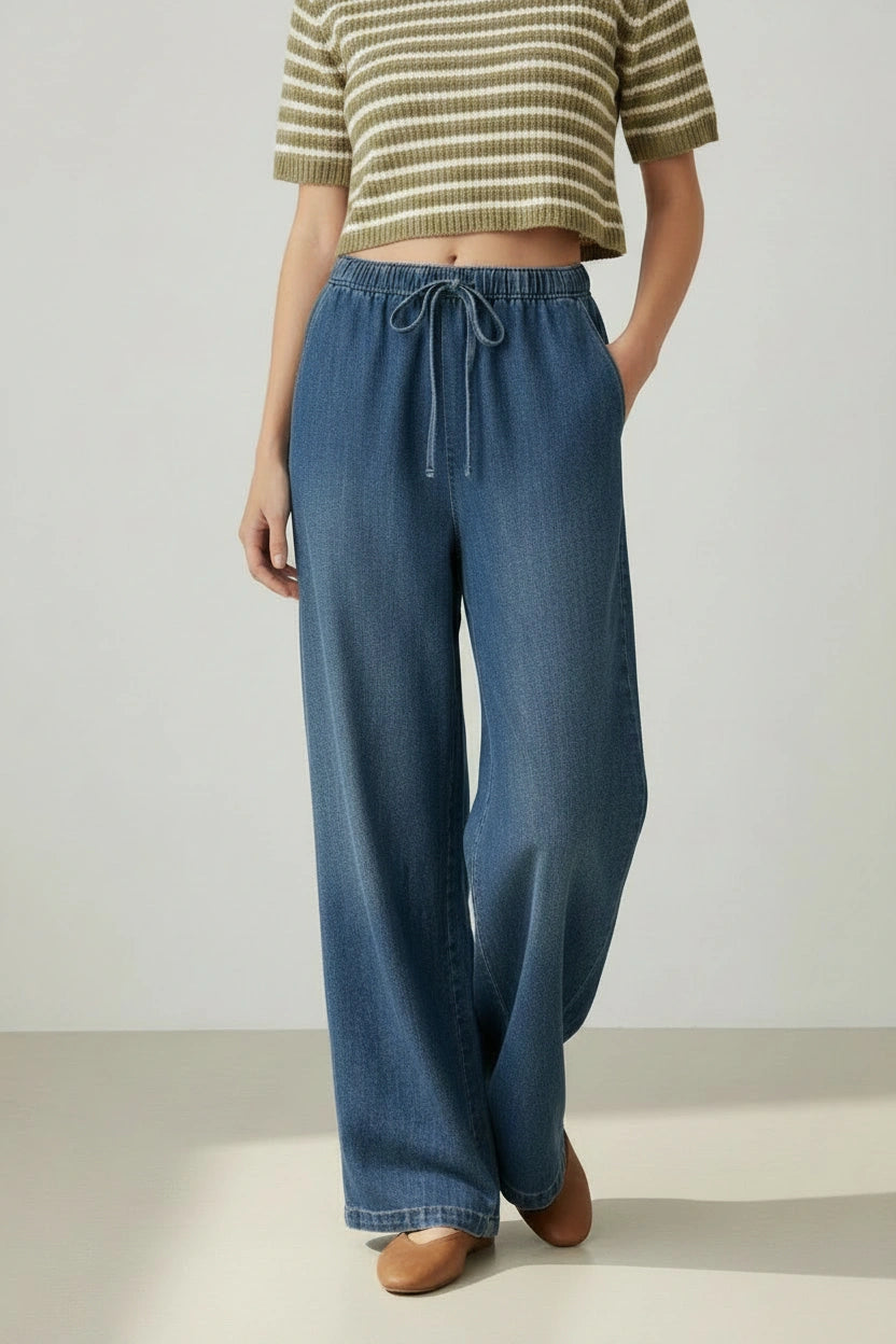 Elasticated Pull On Wide Leg Jeans