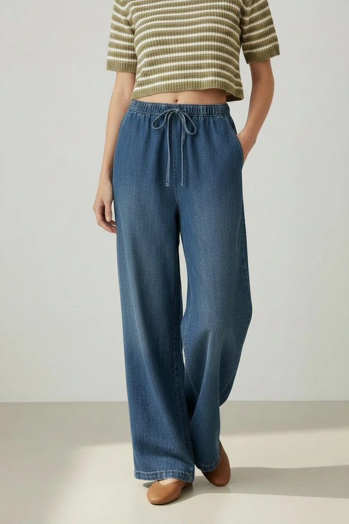 Elasticated Pull On Wide Leg Jeans