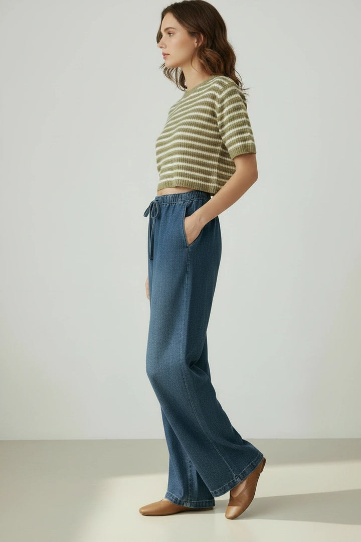 Elasticated Pull On Wide Leg Jeans