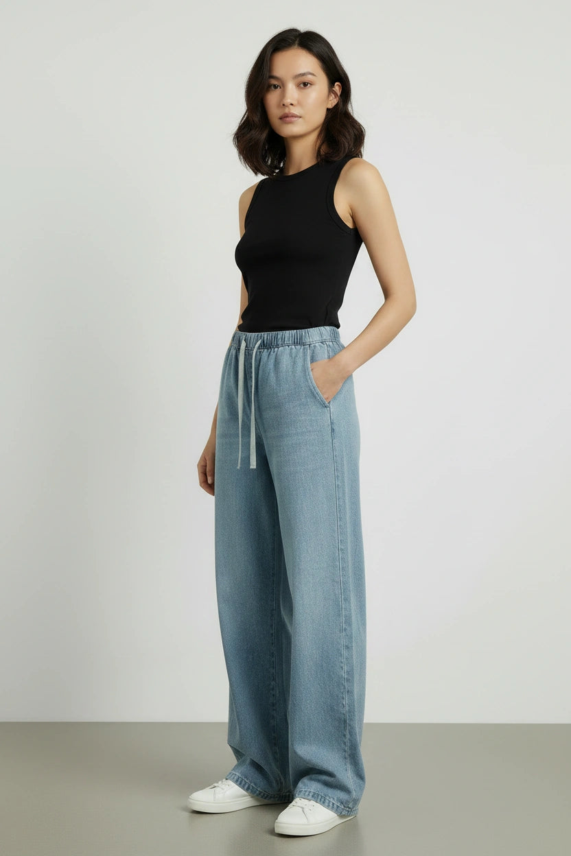 Elasticated Pull On Wide Leg Jeans