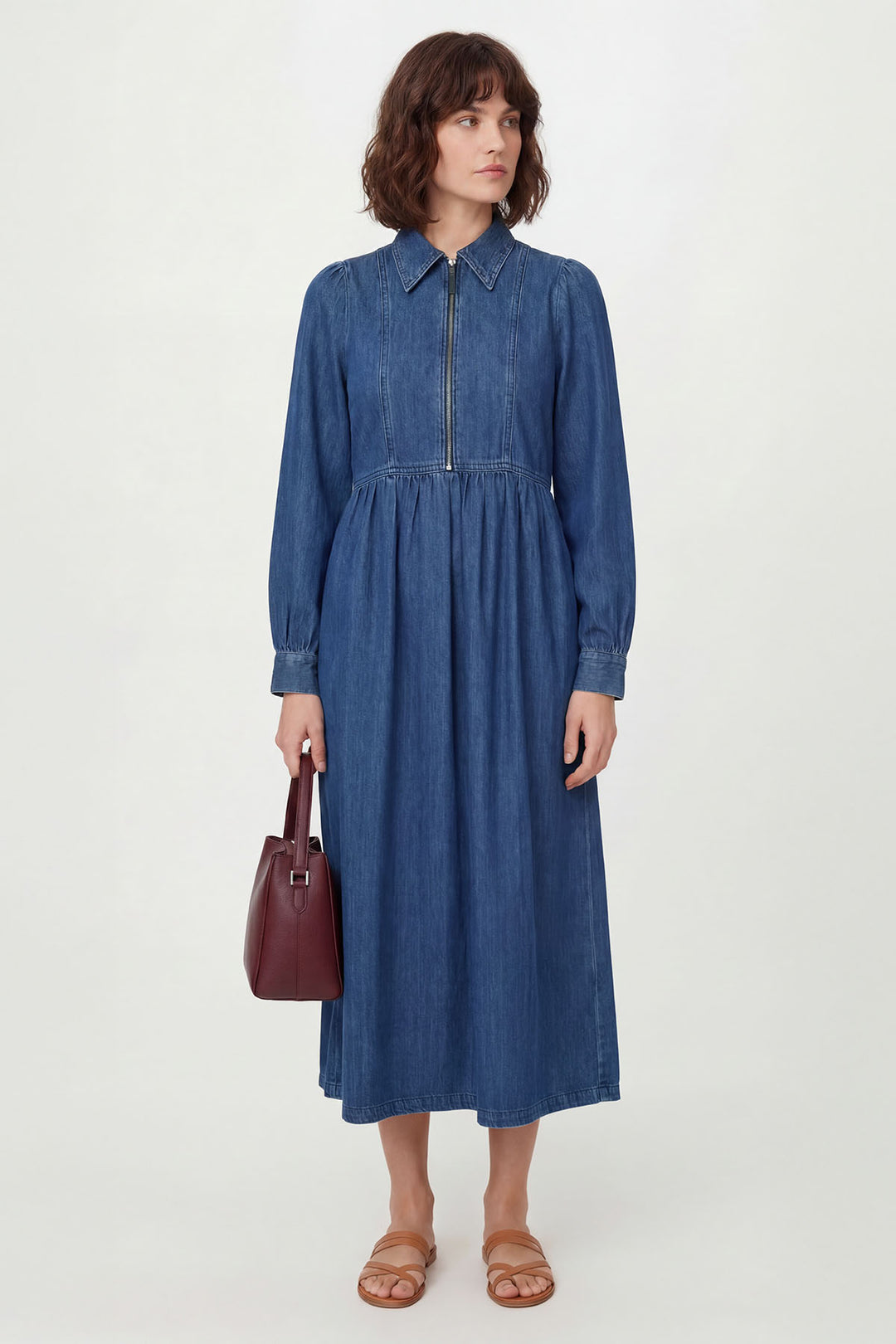 Zip Front High Waist Denim Dress