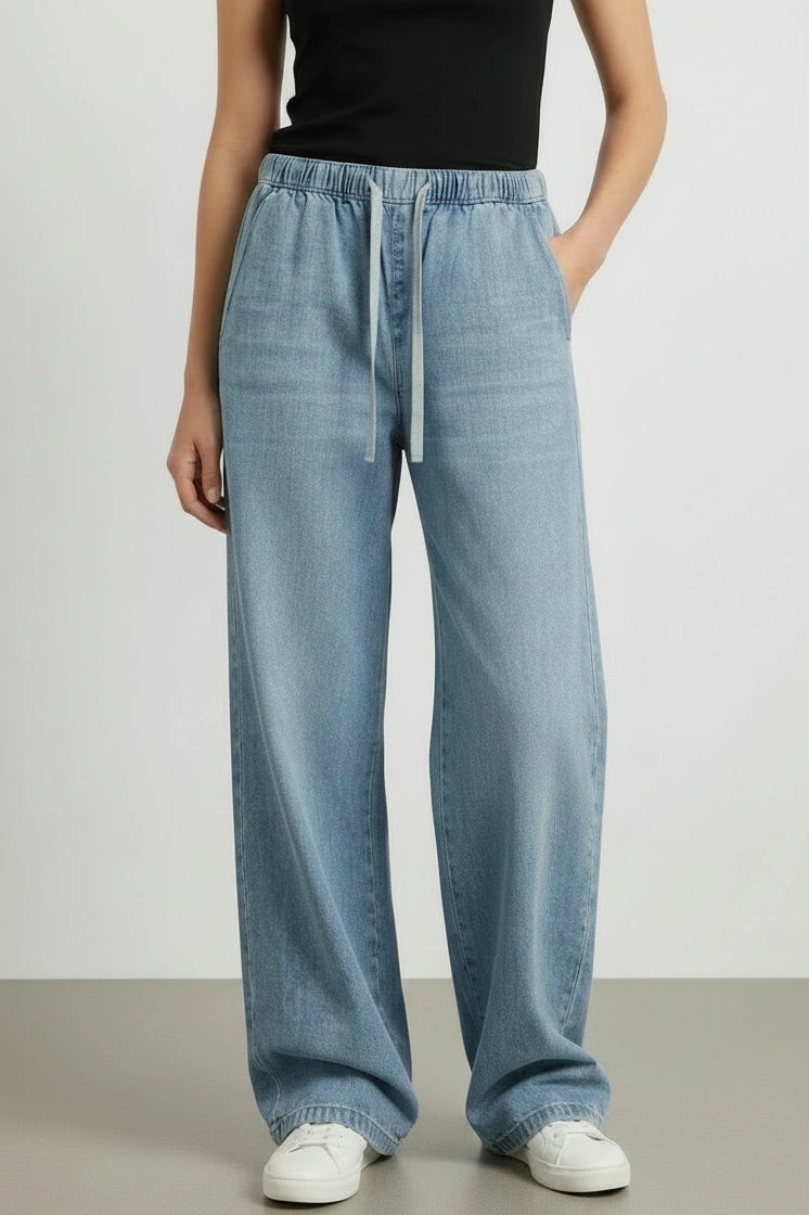 Elasticated Pull On Wide Leg Jeans