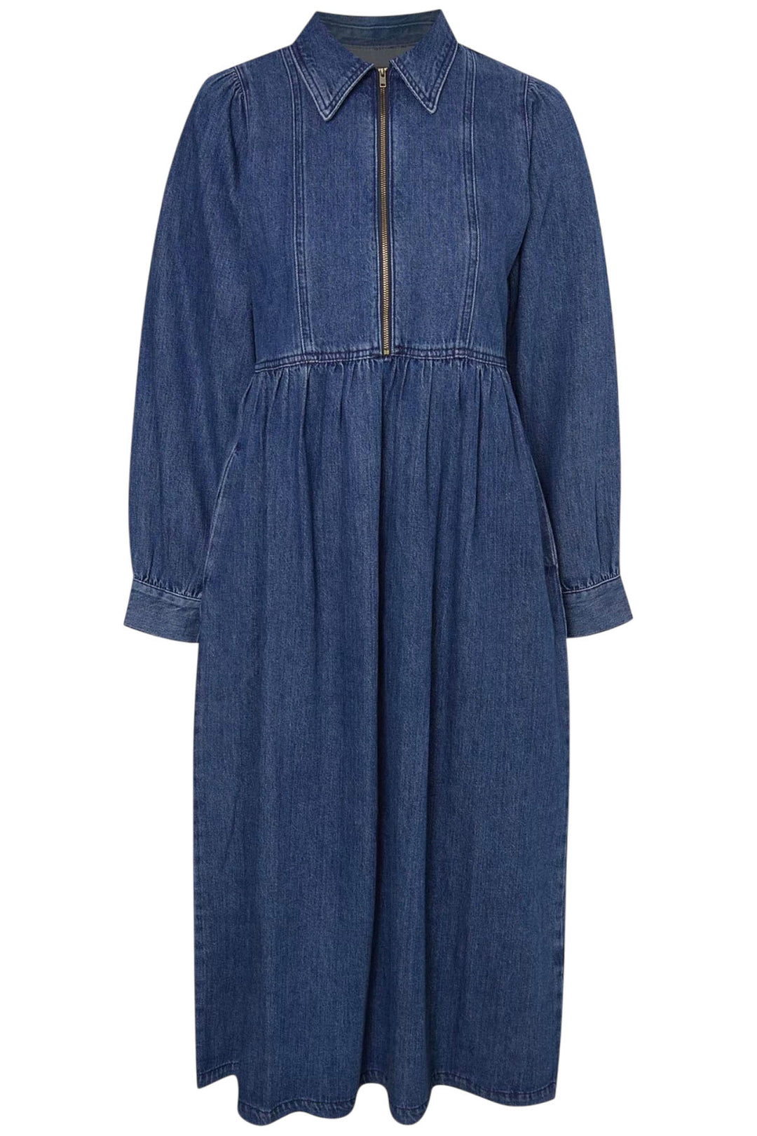 Zip Front High Waist Denim Dress