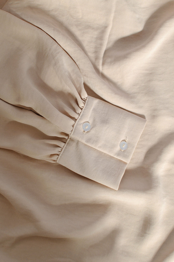 Beige silky high neck blouse