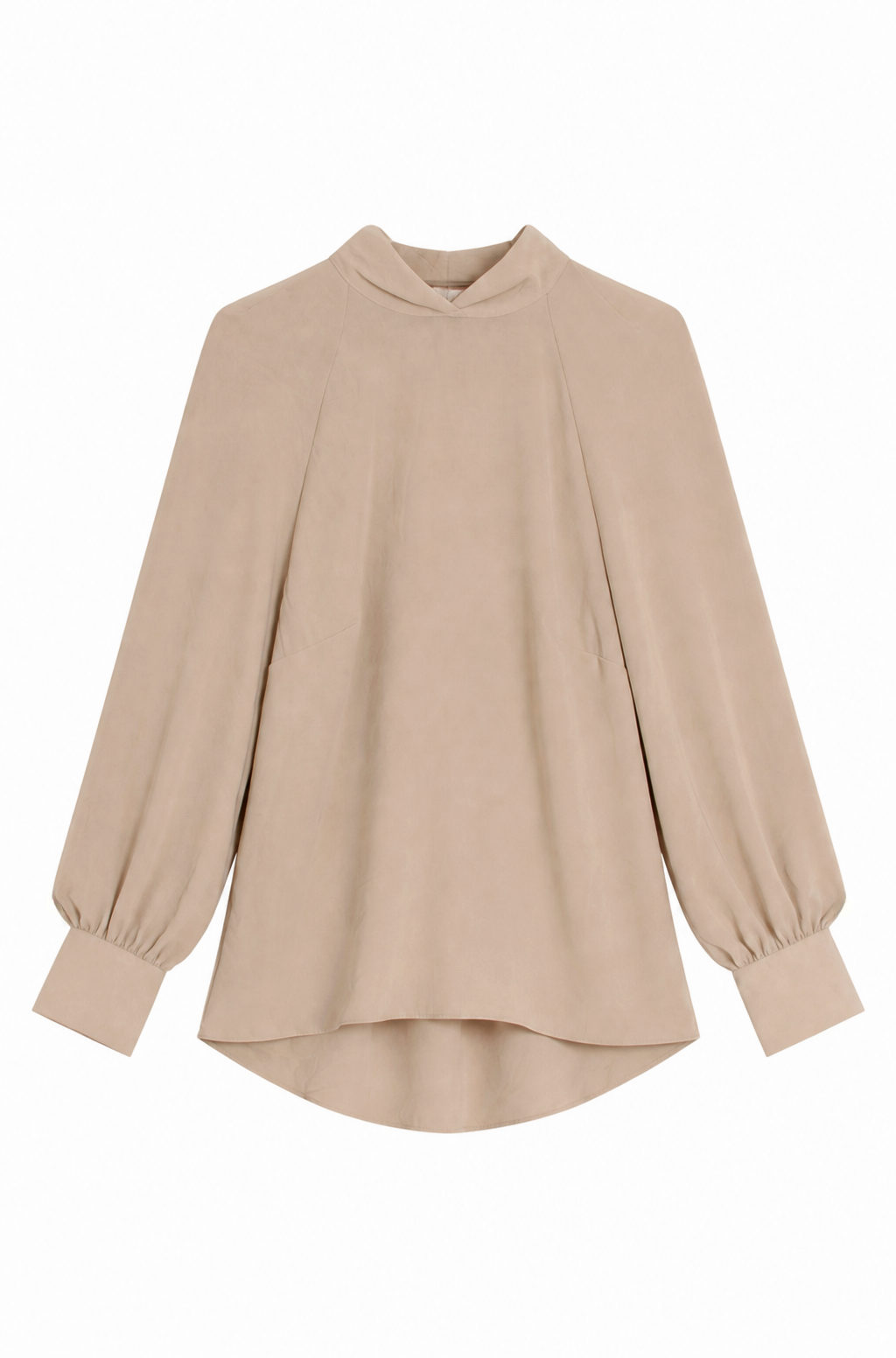 Beige silky high neck blouse