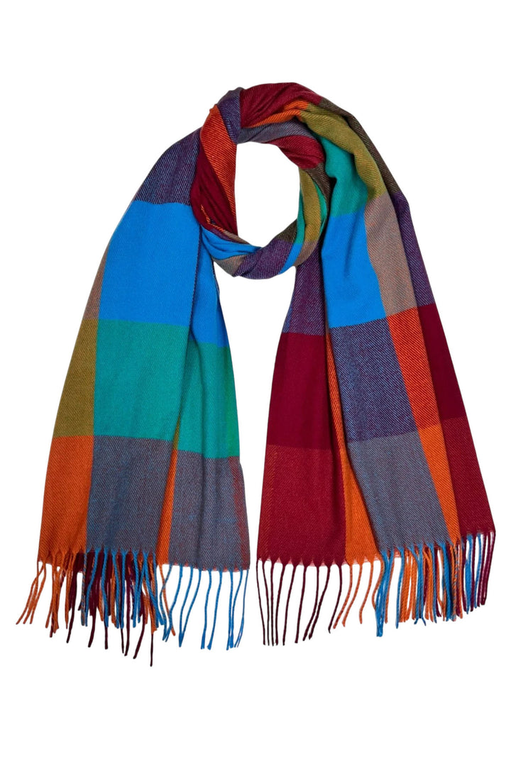 Super Soft Festive Multi Check Scarf With Tassels