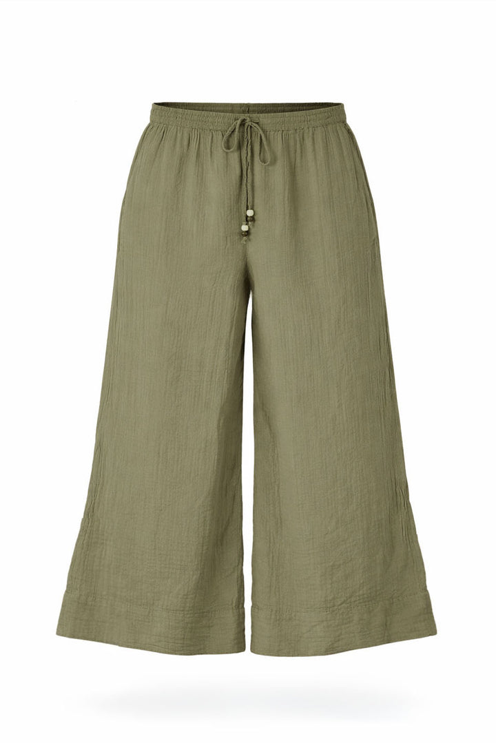 Per Una Khaki Crinkle Texture Wide Leg Culottes