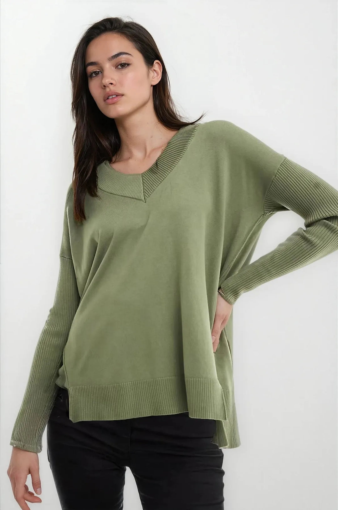 Ribbed V Neck Oversize Jumper – Secret Label