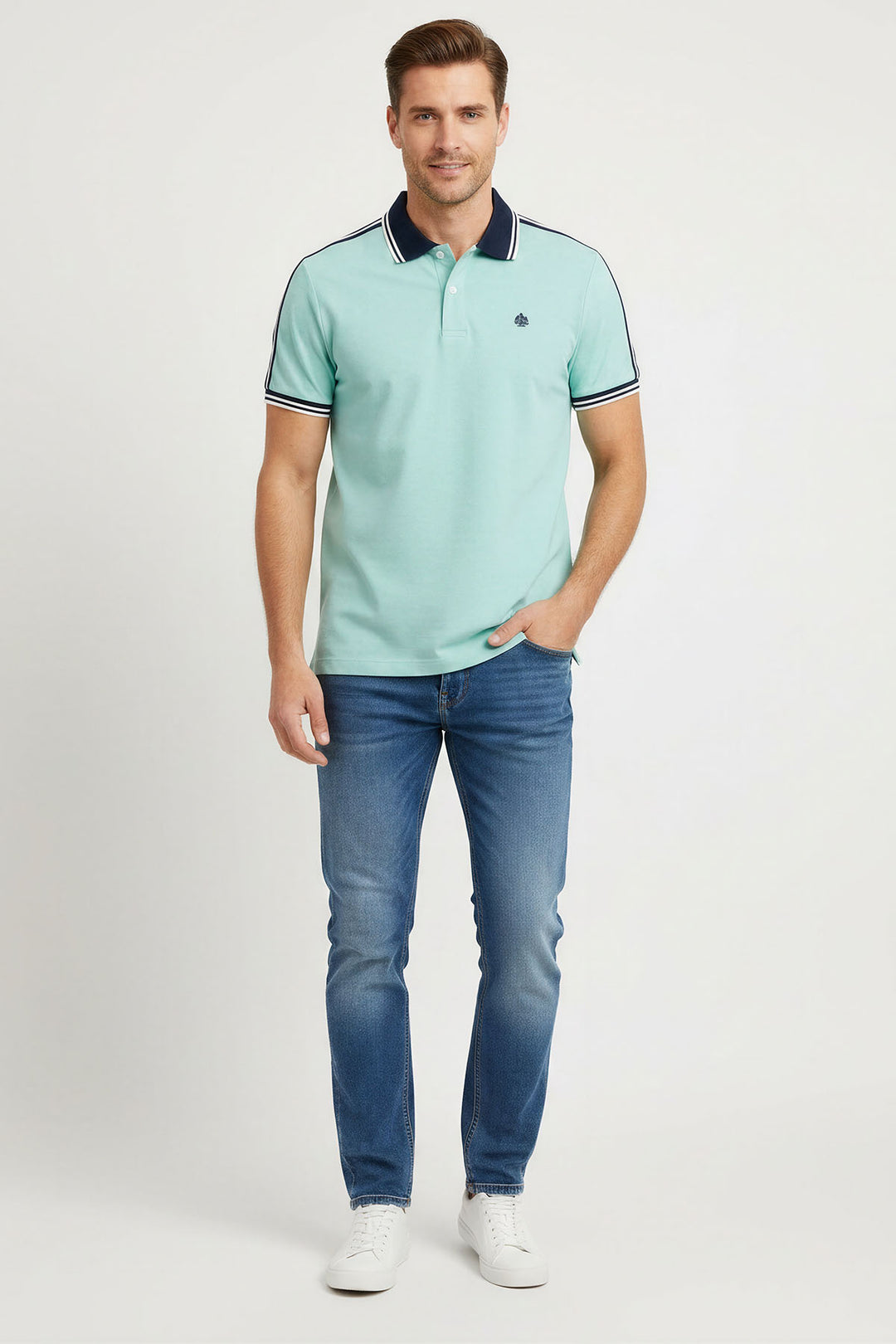 Stripe Detail Cotton Polo Shirt