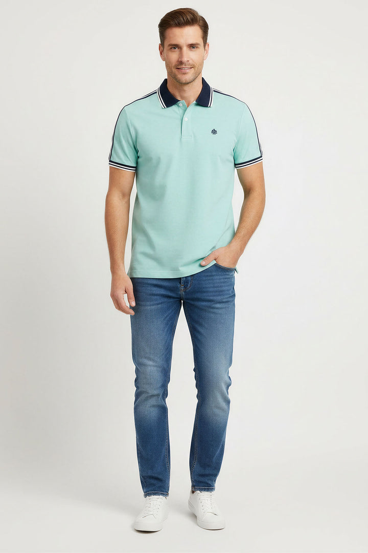 Stripe Detail Cotton Polo Shirt