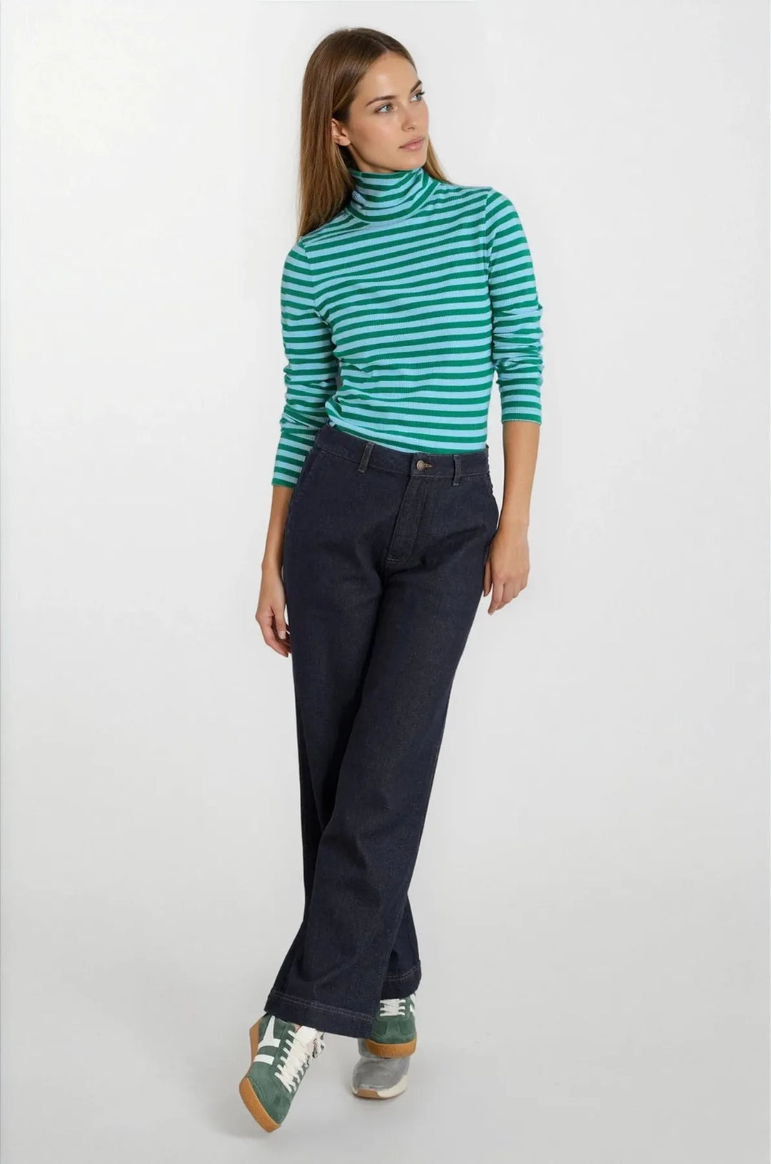 Striped Ribbed Roll Neck Top