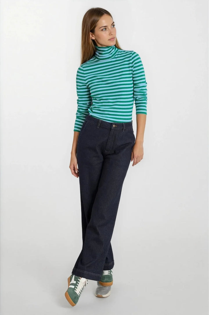 Striped Ribbed Roll Neck Top