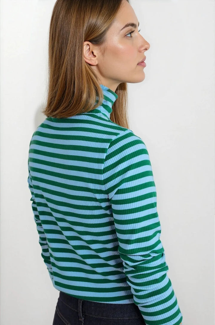 Striped Ribbed Roll Neck Top