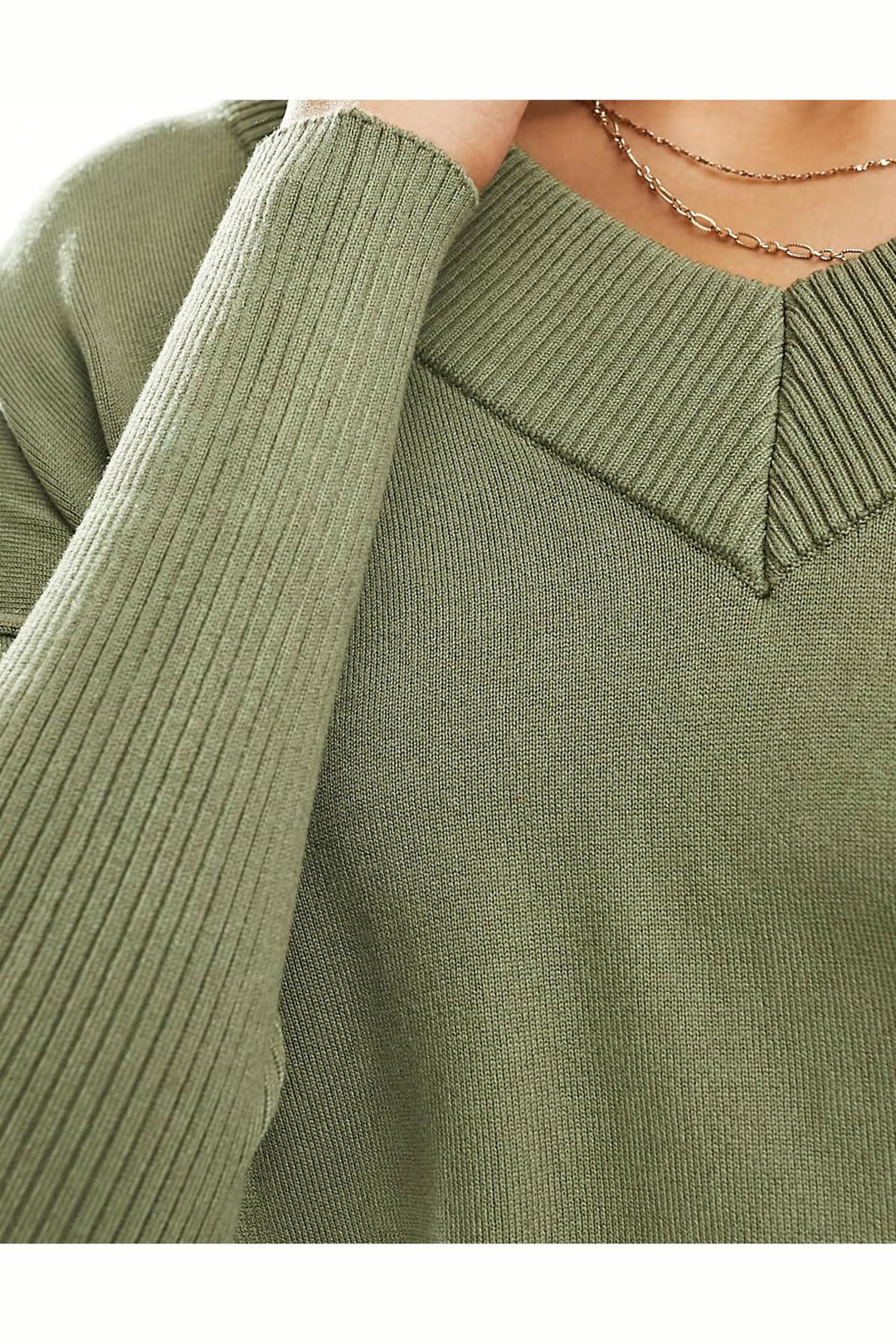 Ribbed V Neck Oversize Jumper