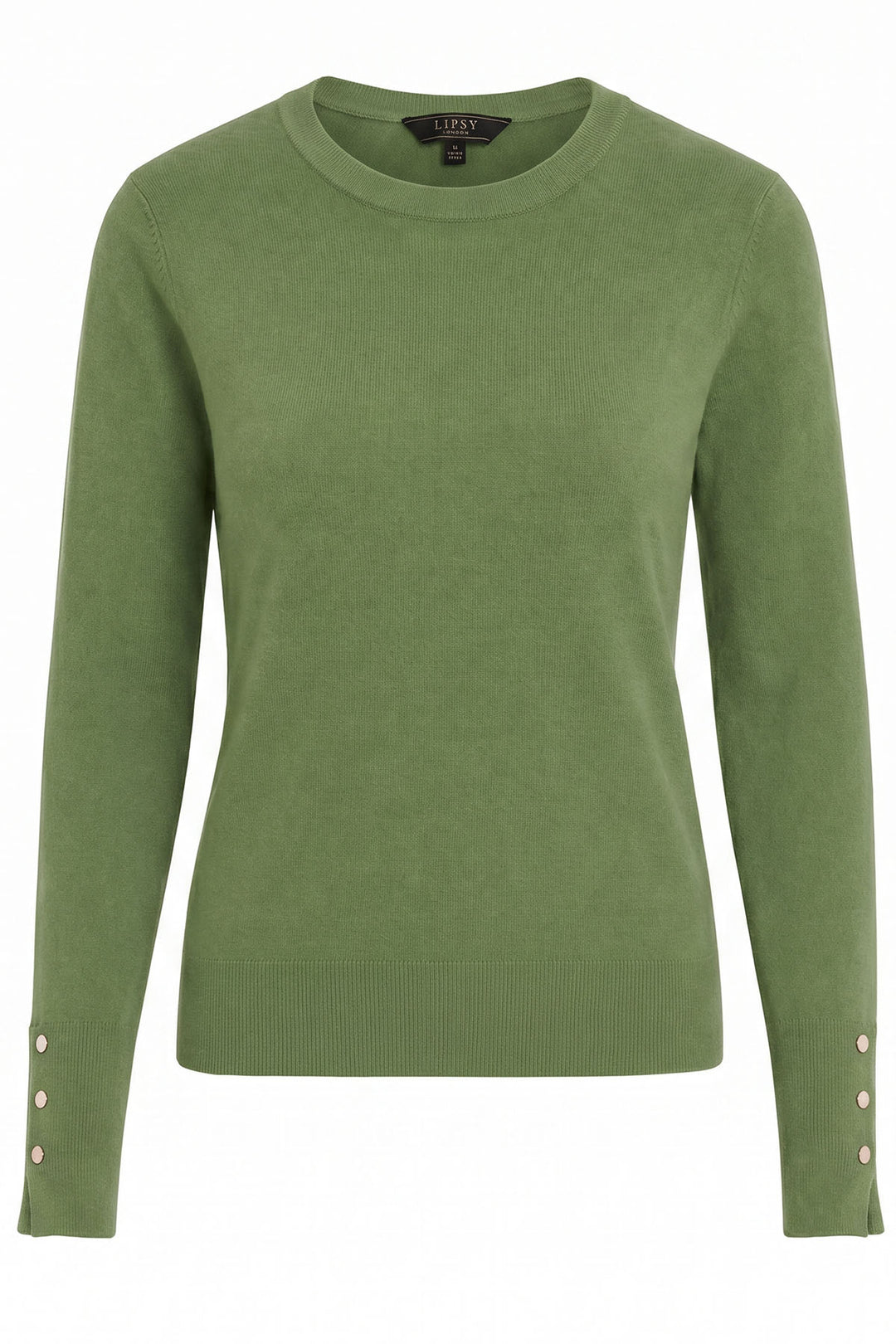 Button Cuff Light Knit Crew Neck Jumper