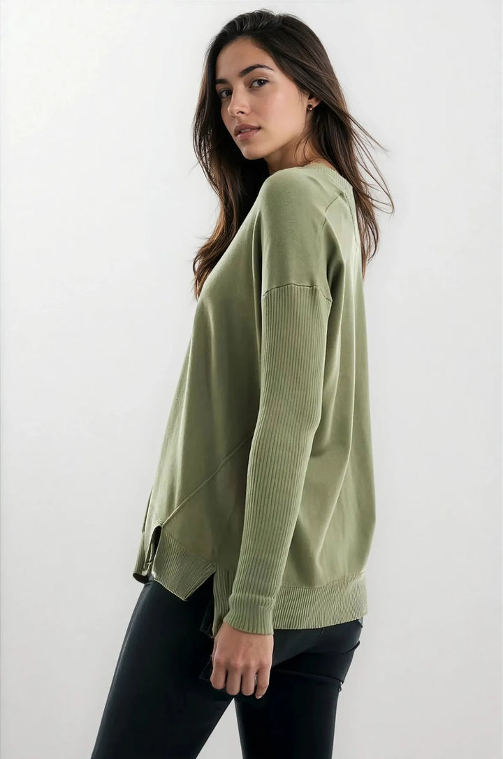 Ribbed V Neck Oversize Jumper