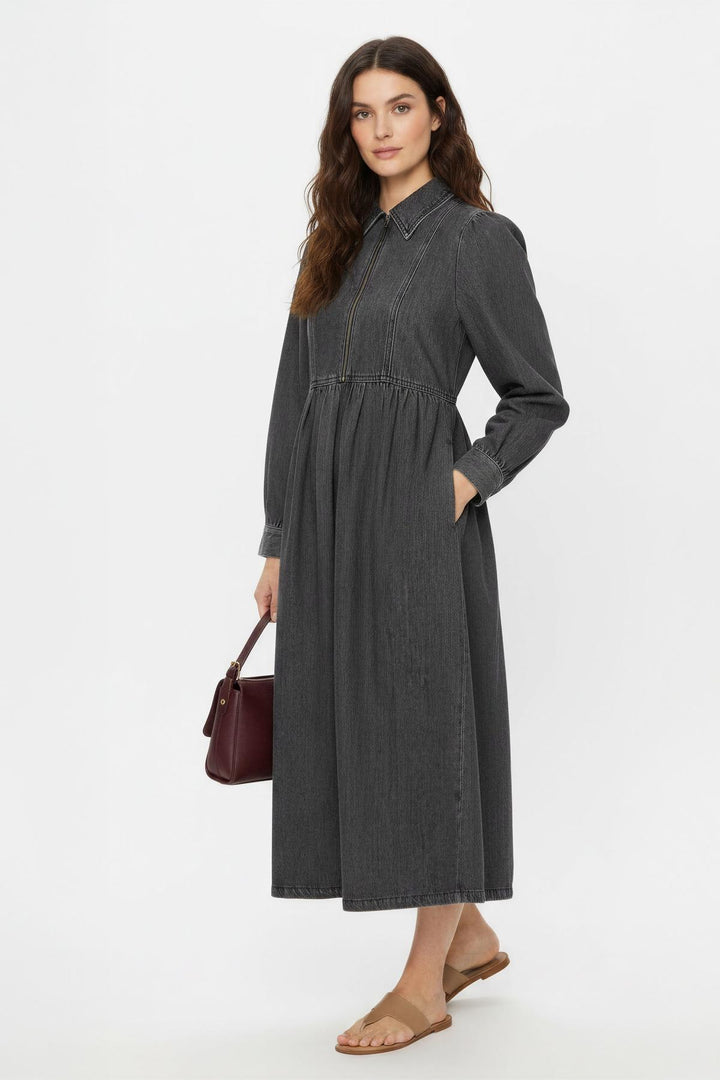 Zip Front High Waist Denim Dress