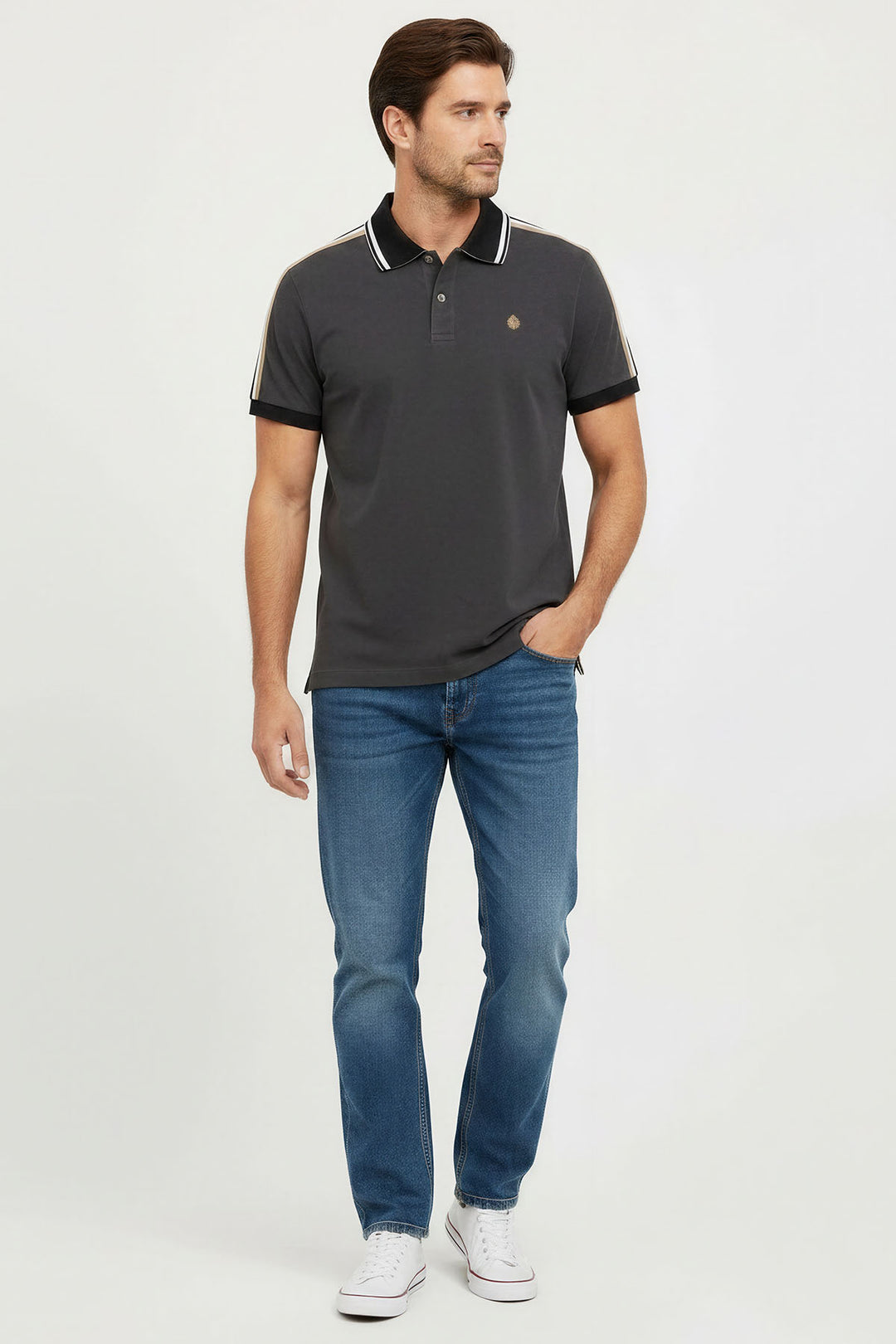 Stripe Detail Cotton Polo Shirt