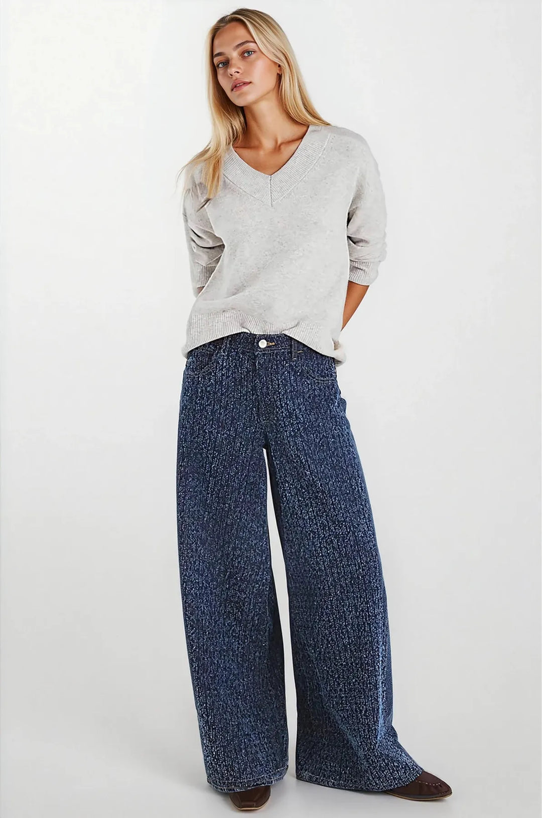 Ribbed V Neck Oversize Jumper