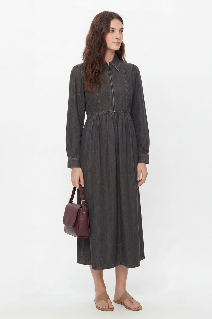 Zip Front High Waist Denim Dress