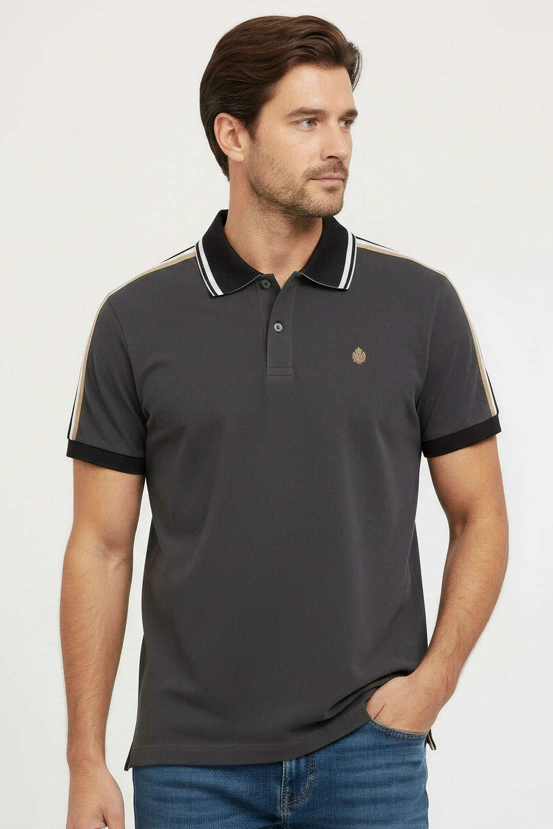 Stripe Detail Cotton Polo Shirt