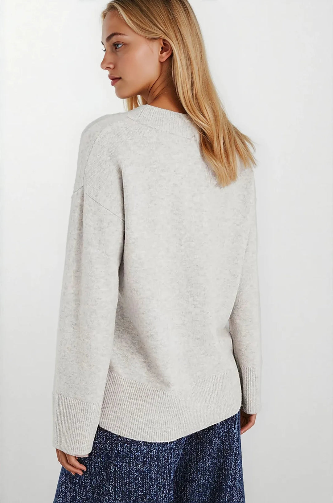 Ribbed V Neck Oversize Jumper