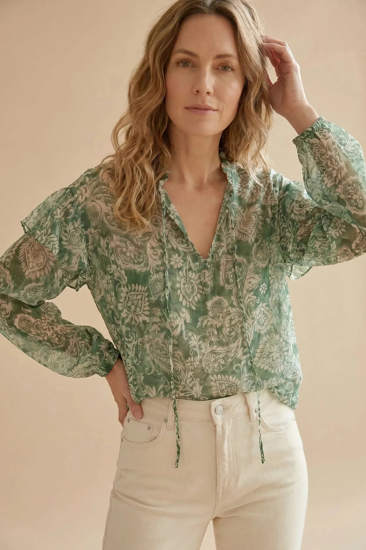 Green Paisley Print Gipsy Blouse