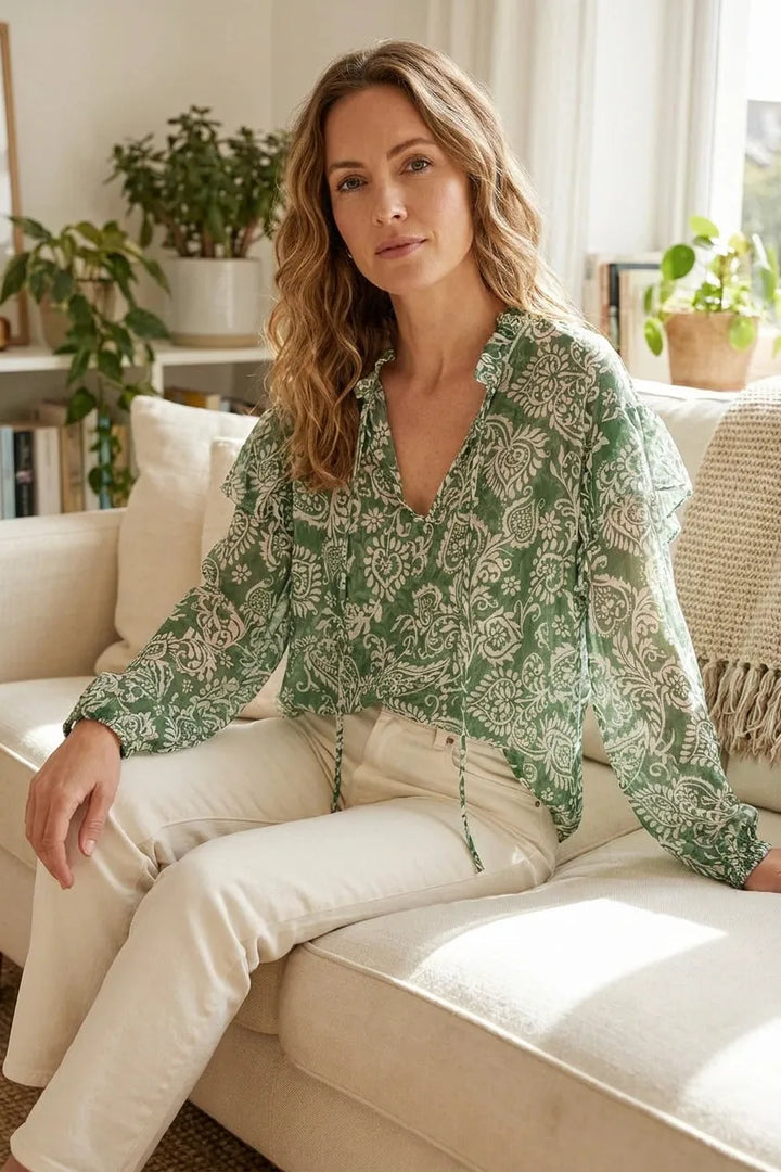 Green Paisley Print Gipsy Blouse