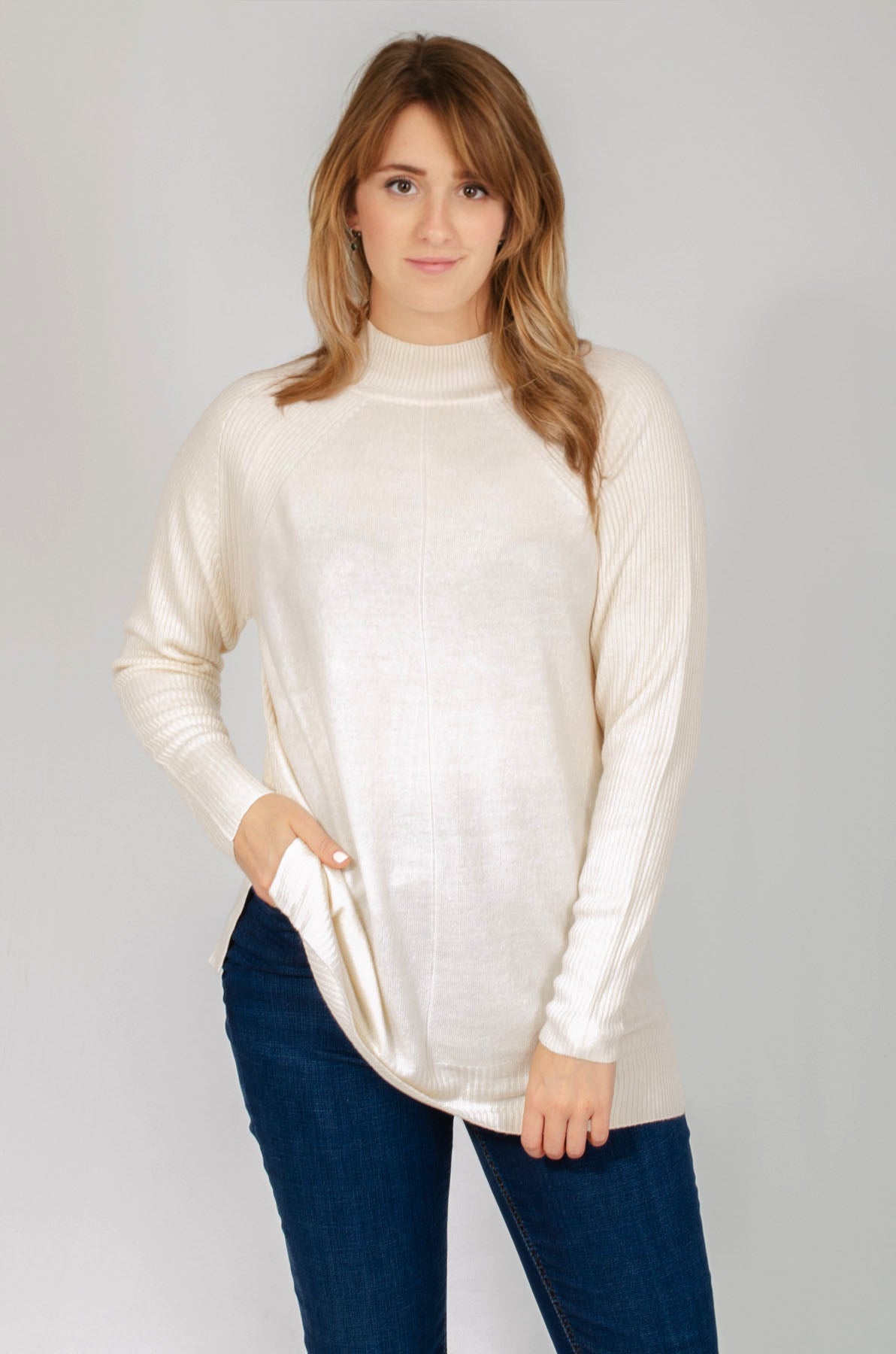 Ribbed Stand Neck Swing Jumper