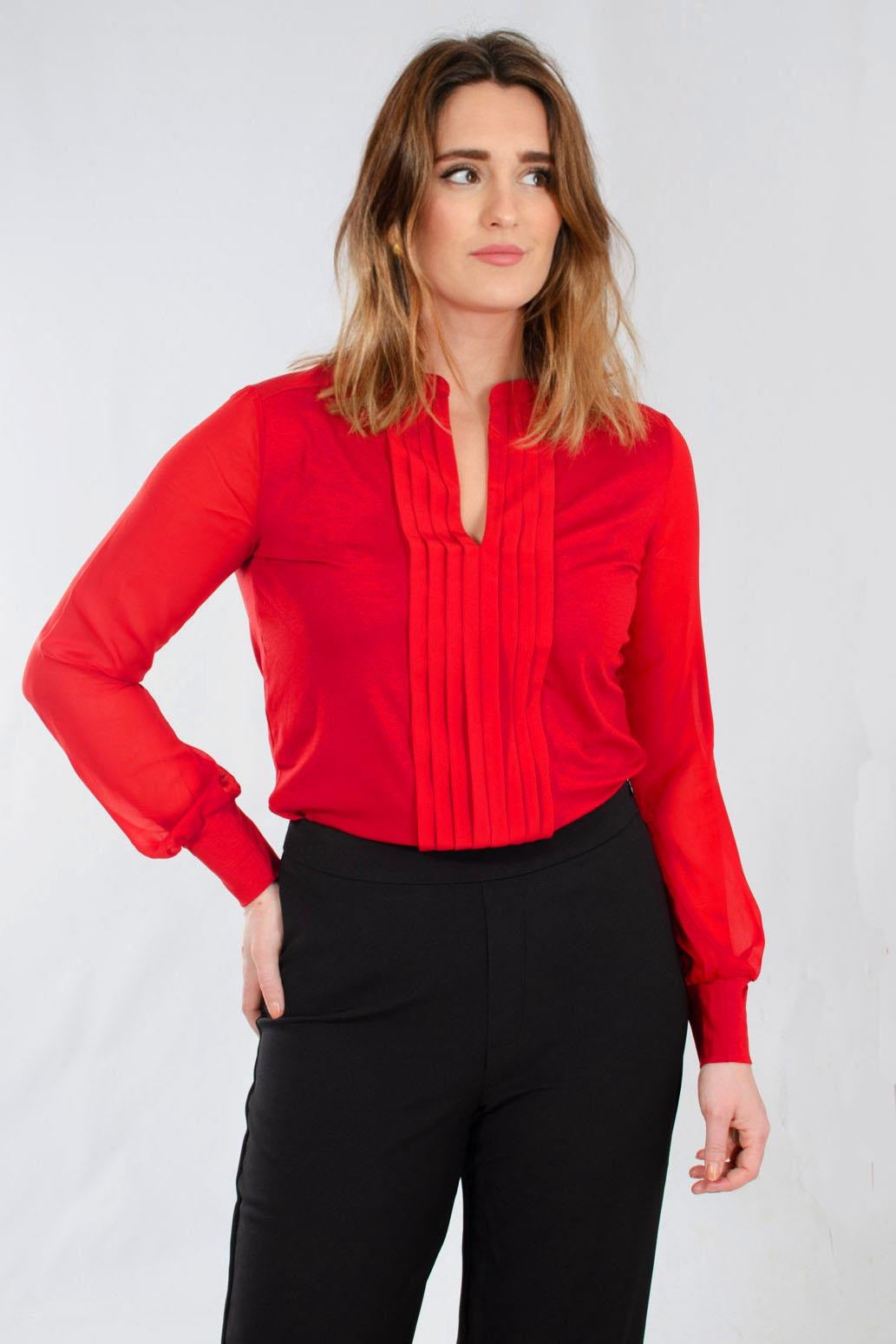 'Darcey' Red Pleat Front Top