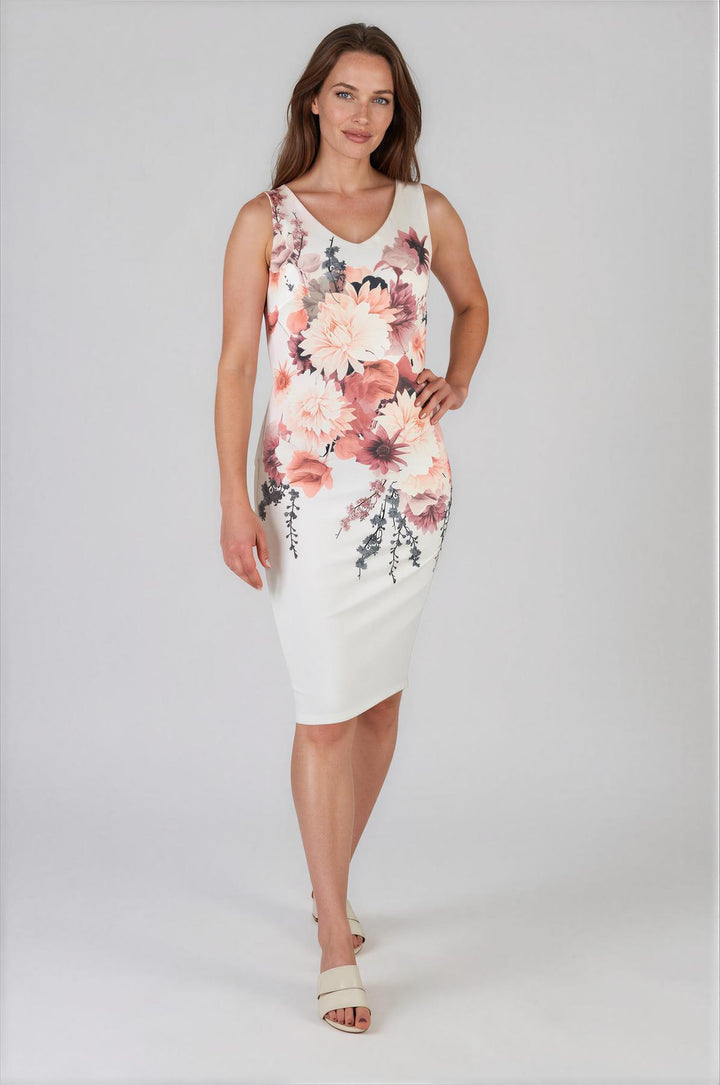 Ivory Floral Sleeveless Pencil Dress