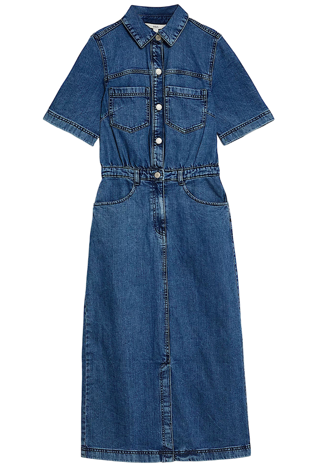 Denim Short Sleeve Midi Utility Dress