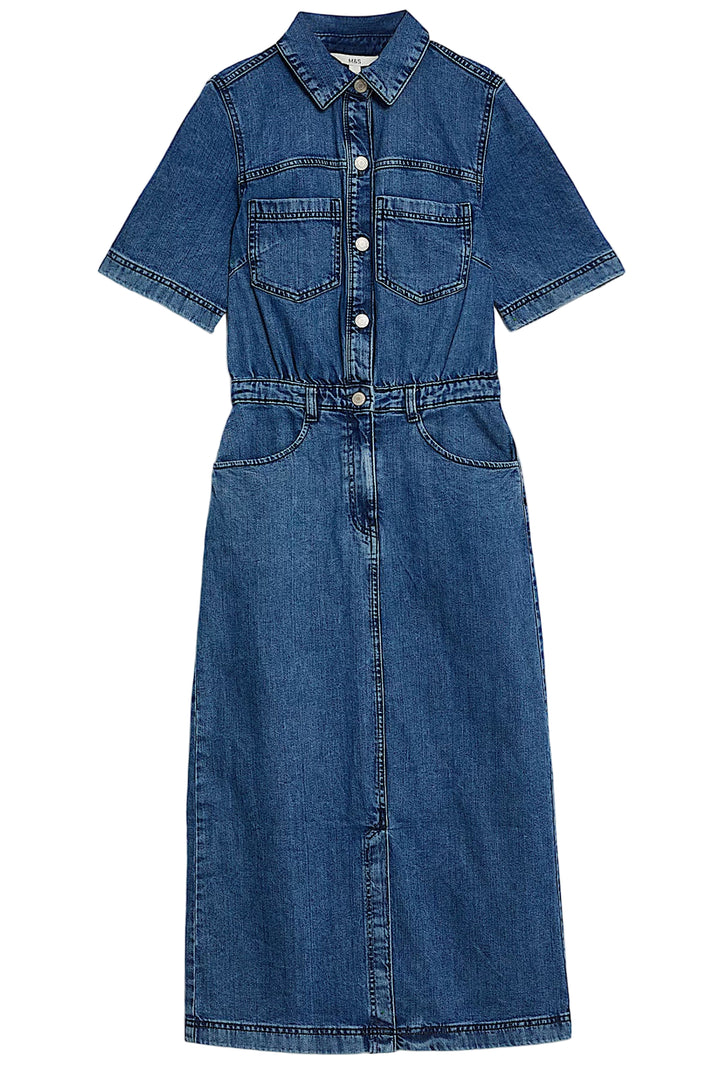 Denim Short Sleeve Midi Utility Dress