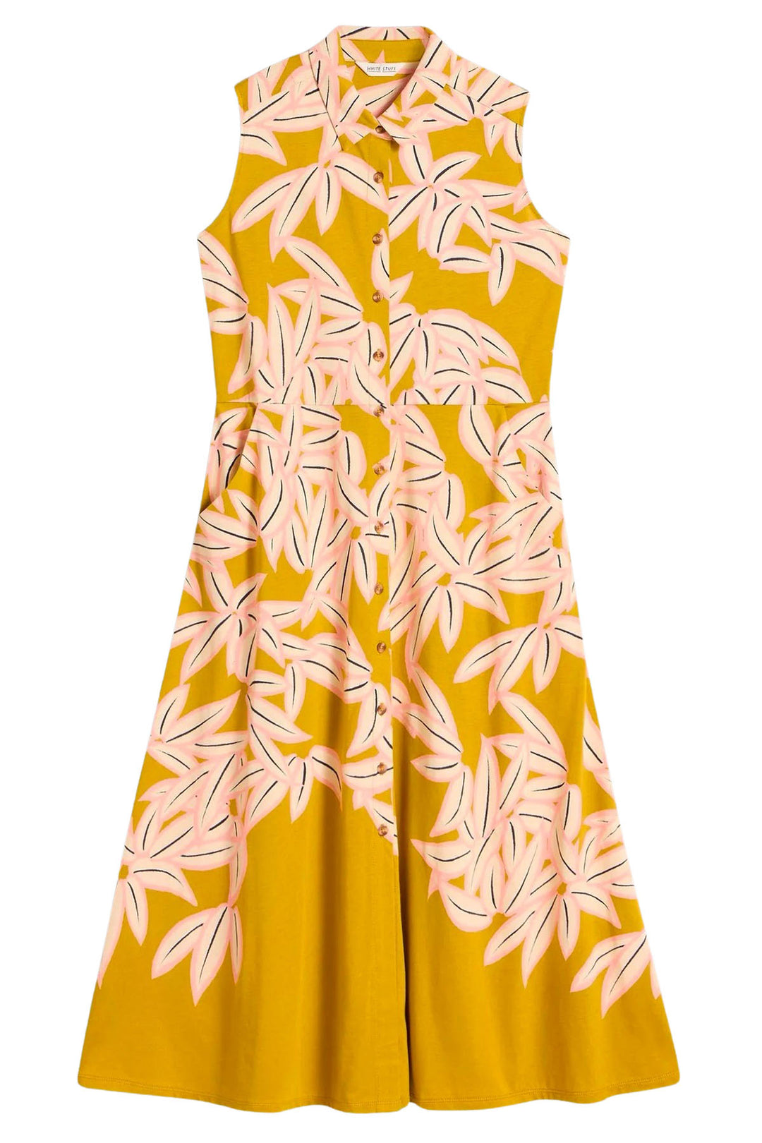 Ochre Floral Sleeveless Midi Shirt Dress-Secret Label