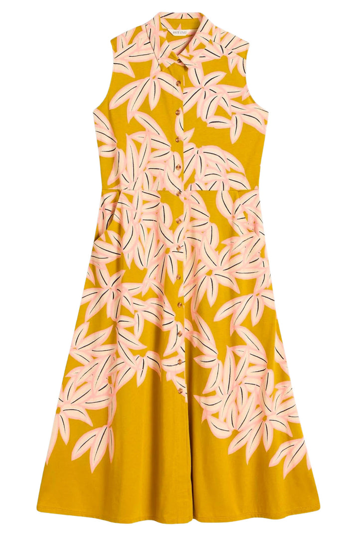 Ochre Floral Sleeveless Midi Shirt Dress-Secret Label