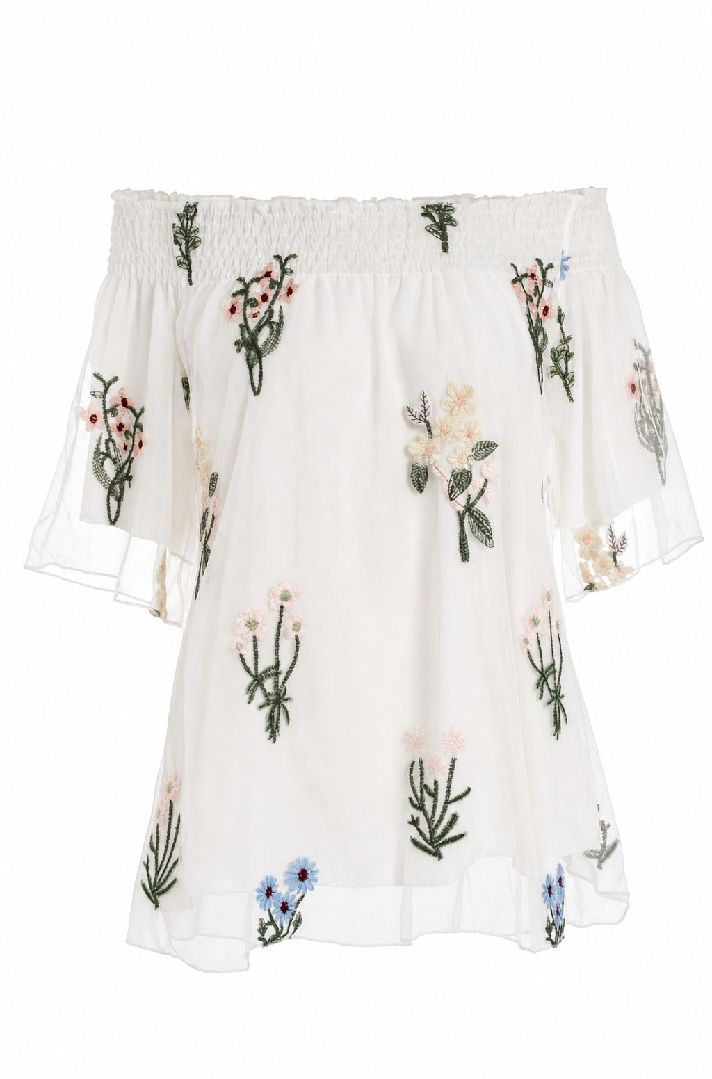 White Floral Embroidered Bandeau Top