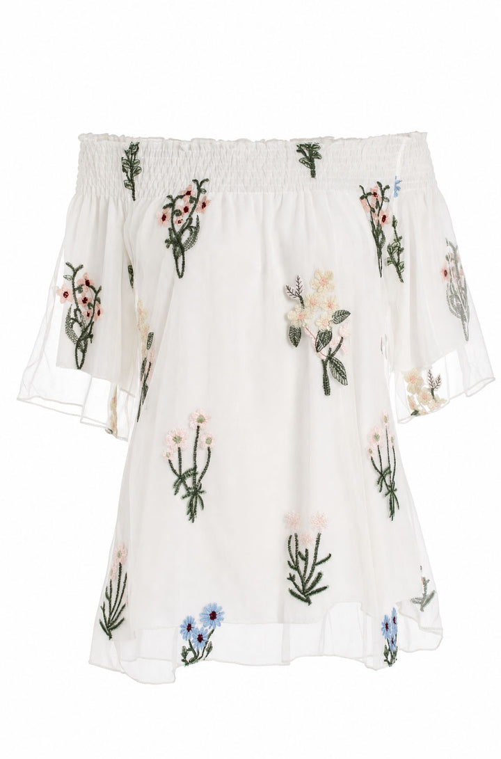 White Floral Embroidered Bandeau Top
