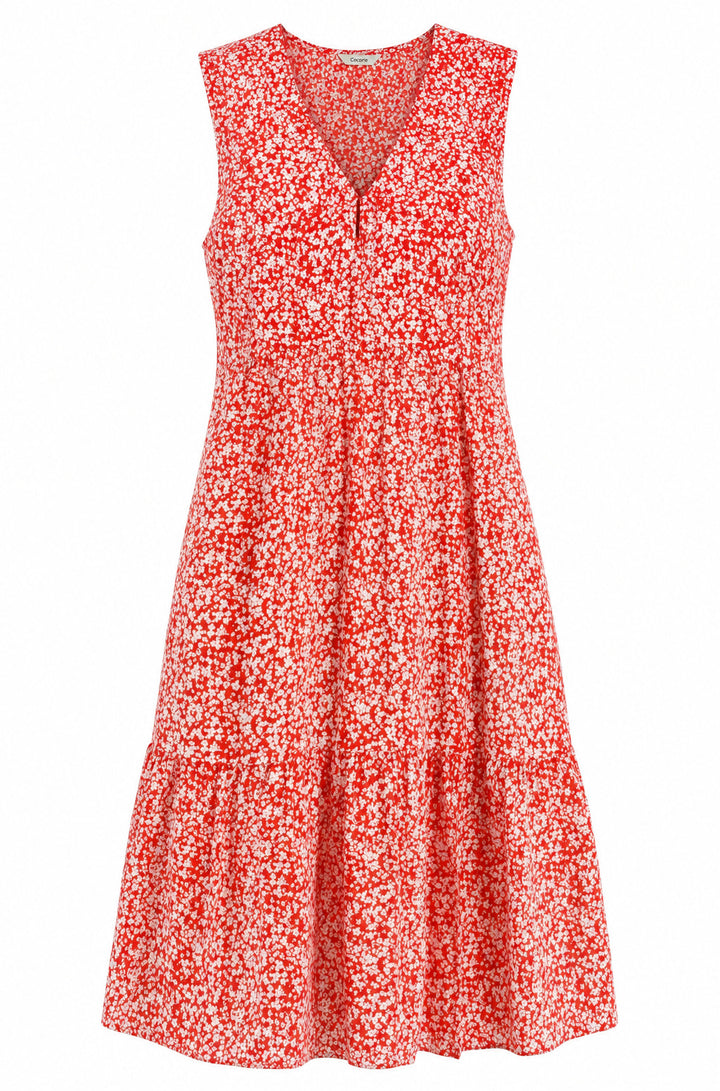 Red Ditsy Floral V Neck Midi Dress