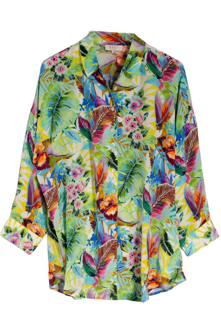 Silk Longline Tropical Print Shirt-Secret Label