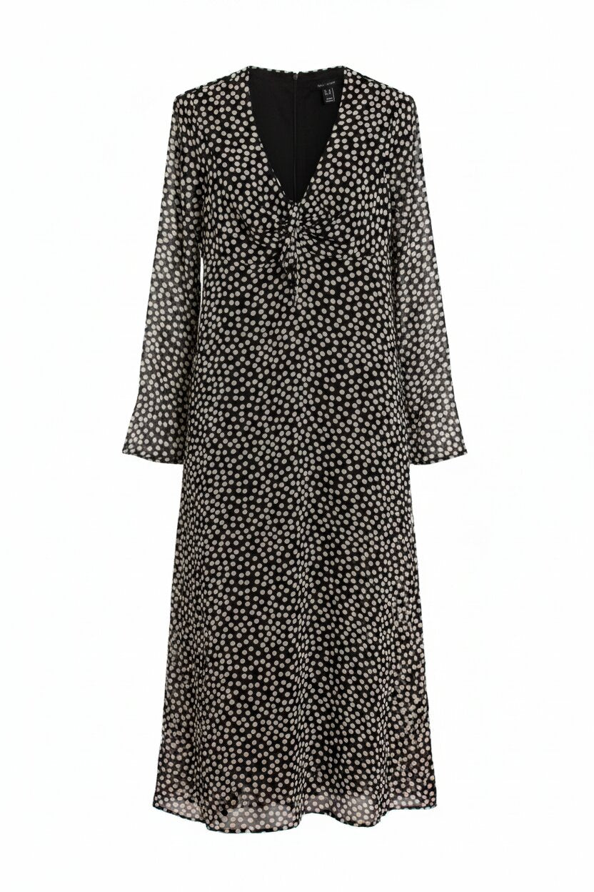 Black Polka Dot Midi Chiffon Dress