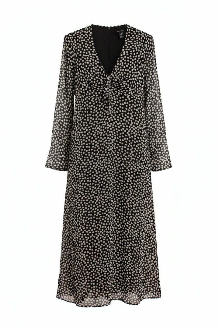 Black Polka Dot Midi Chiffon Dress