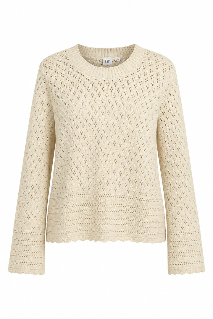 Pointelle Flare Sleeve Scallop Edge Jumper