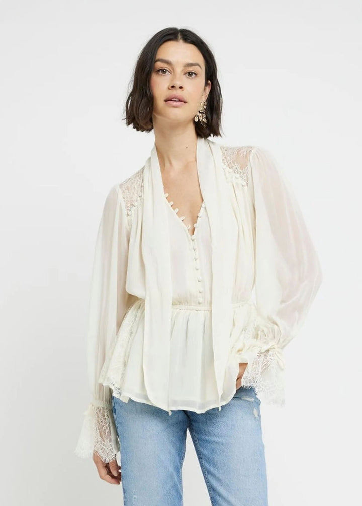 Cream Tie Neck Blouse
